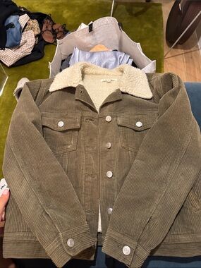 PACSUN Olive Corduroy Sherpa-Lined Field Jacket